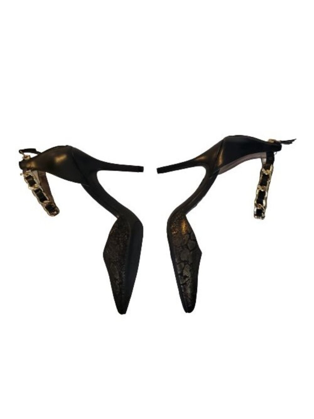Sam & Libby Black/Gold Snake Print Ankle Chain Stiletto Heels Pumps Women's Sz 8 - Picture 4 of 13